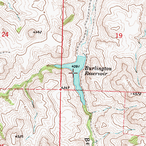 Topographic Map of Burlington Reservoir, WY