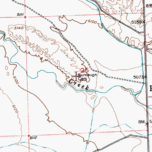 Topographic Map of Burnaugh Cemetery, WY