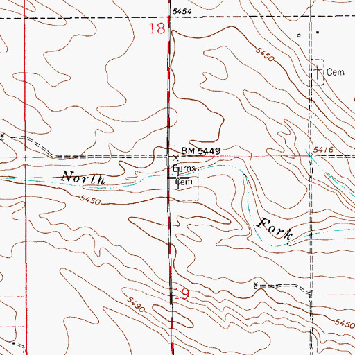 Topographic Map of Burns Cemetery, WY
