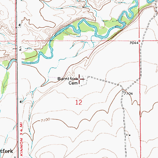 Topographic Map of Burntfork Cemetery, WY