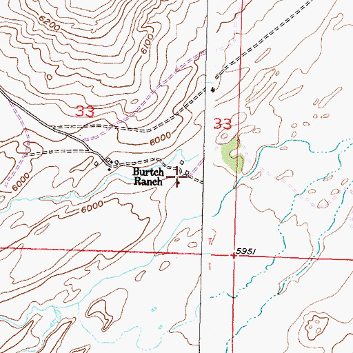 Topographic Map of Burtch Ranch, WY