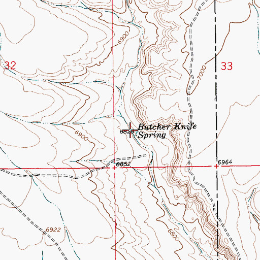 Topographic Map of Butcher Knife Spring, WY
