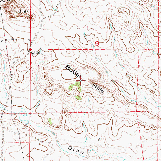 Topographic Map of Butler Hills, WY