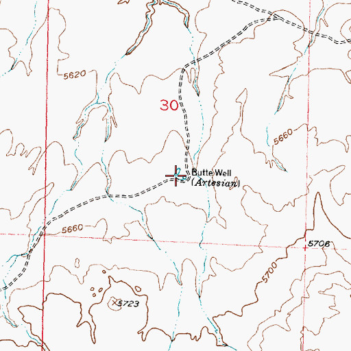 Topographic Map of Butte Well, WY