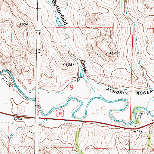 Topographic Map of Butterfield Draw, WY
