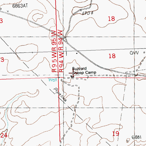 Topographic Map of Buzzard Sheep Camp, WY