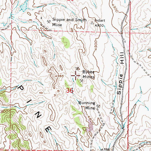 Topographic Map of Bybee Mines, WY