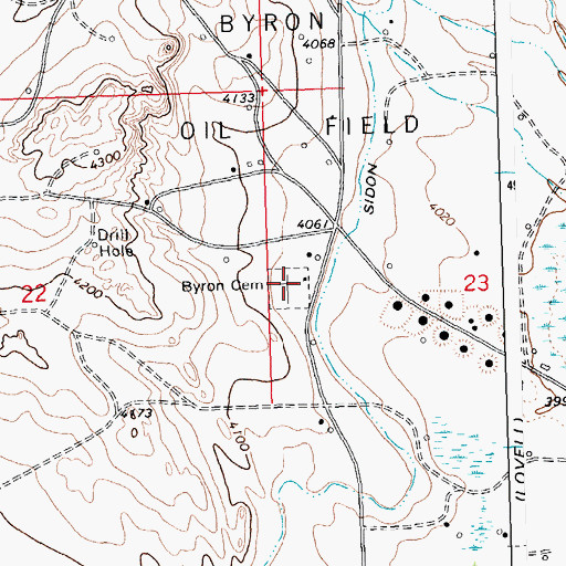 Topographic Map of Byron Cemetery, WY