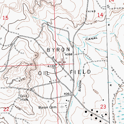 Topographic Map of Byron Oil Field, WY