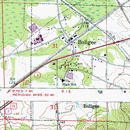 Topographic Map of Boligee Cemetery, AL
