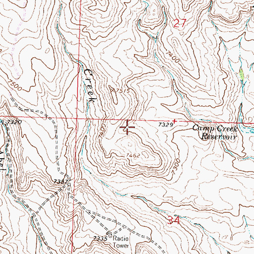 Topographic Map of Camp Creek Reservoir, WY