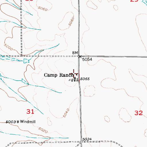 Topographic Map of Camp Ranch, WY