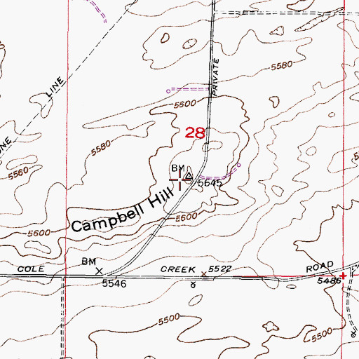 Topographic Map of Campbell Hill, WY