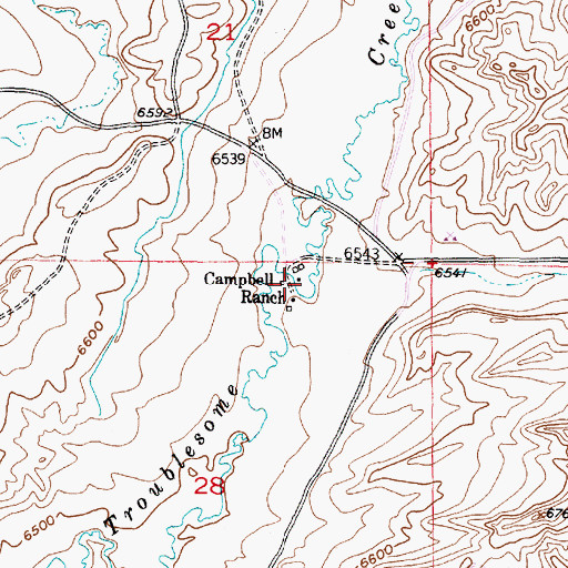 Topographic Map of Campbell Ranch, WY