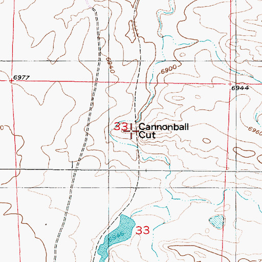 Topographic Map of Cannonball Cut, WY