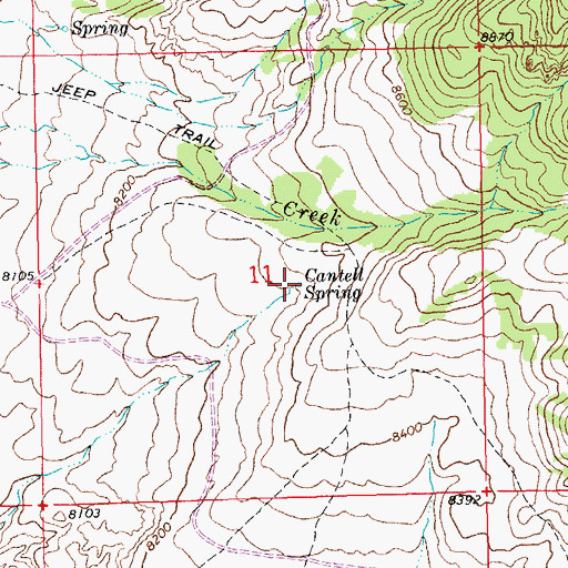 Topographic Map of Cantell Spring, WY
