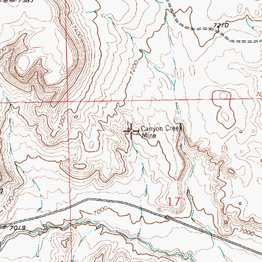 Topographic Map of Canyon Creek Mine, WY