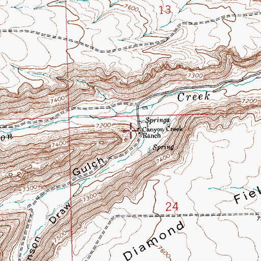 Topographic Map of Canyon Creek Ranch, WY