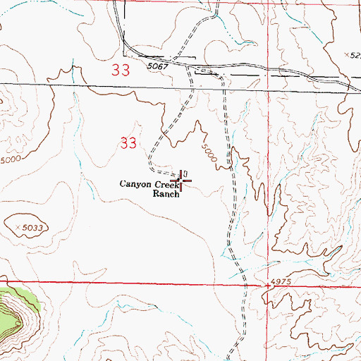 Topographic Map of Canyon Creek Ranch, WY