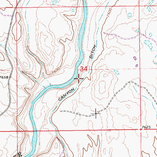 Topographic Map of Canyon Ditch, WY