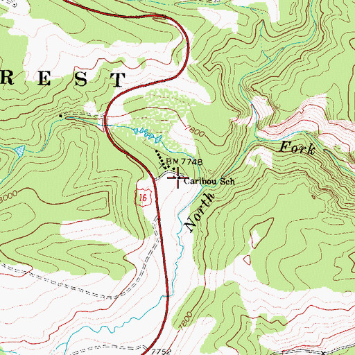 Topographic Map of Caribou School, WY
