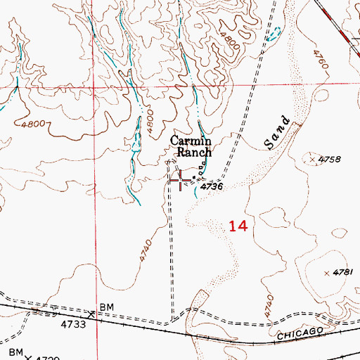 Topographic Map of Carmin Ranch, WY