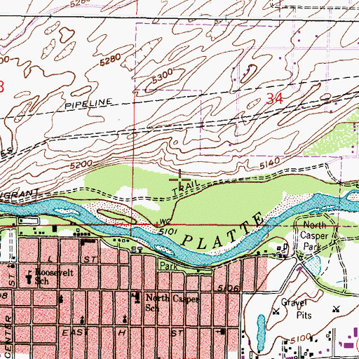 Topographic Map of Casper, WY