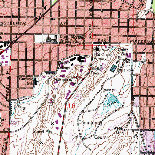 Topographic Map of Casper College, WY