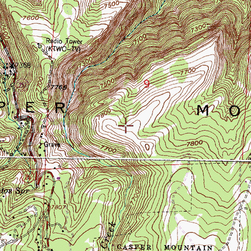 Topographic Map of Casper Mountain, WY