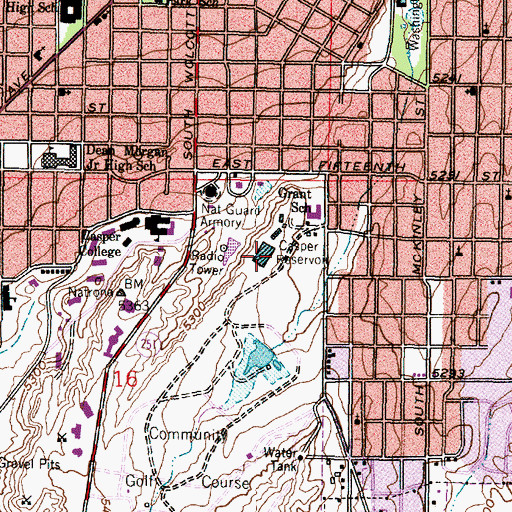 Topographic Map of Casper Reservoir, WY