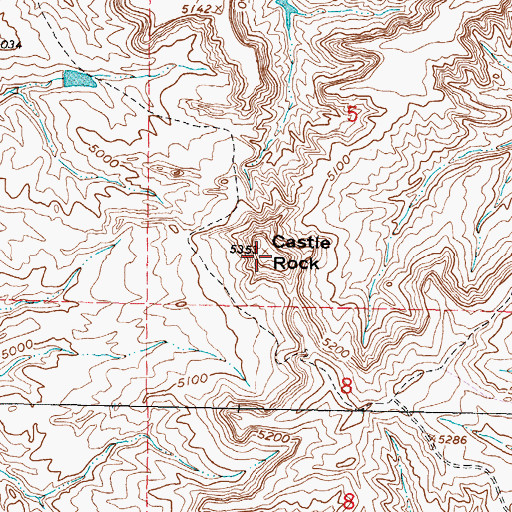 Topographic Map of Castle Rock, WY