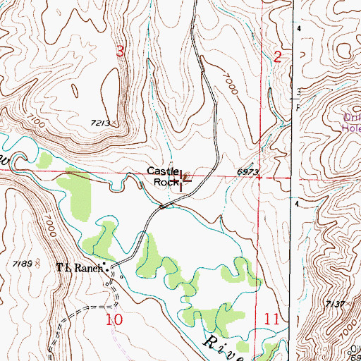 Topographic Map of Castle Rock, WY