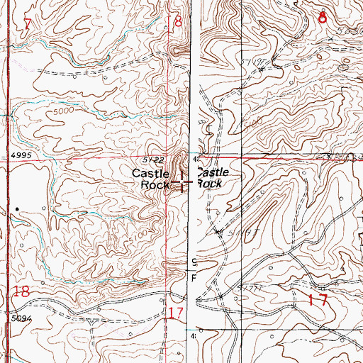 Topographic Map of Castle Rock, WY