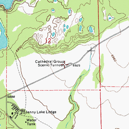 Topographic Map of Cathedral Group Scenic Turnout, WY