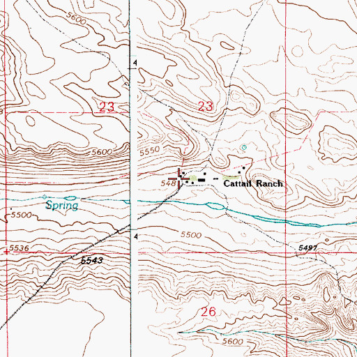 Topographic Map of Cattail Ranch, WY