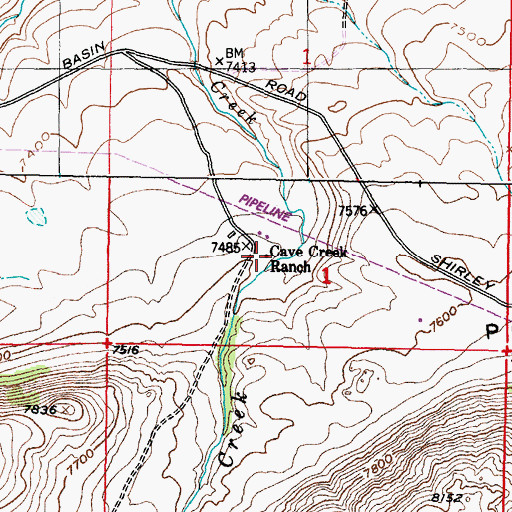 Topographic Map of Cave Creek Ranch, WY