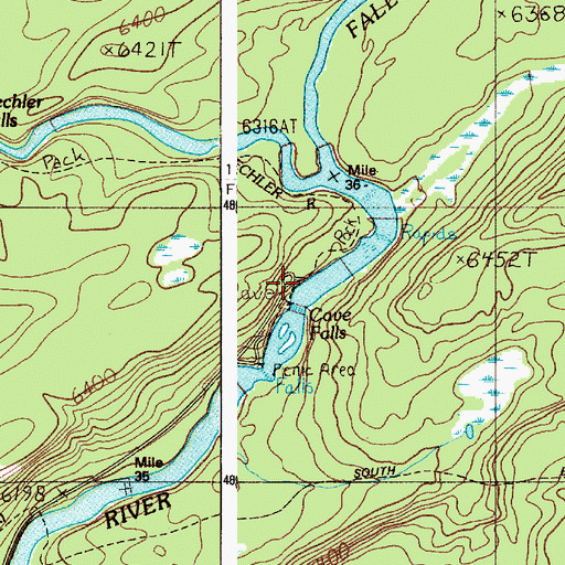 Topographic Map of Cave Falls, WY