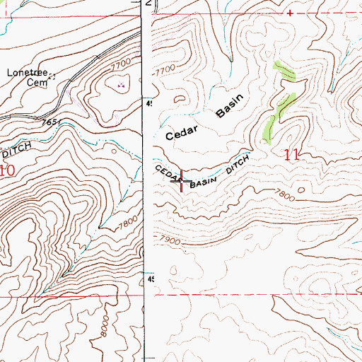 Topographic Map of Cedar Basin Ditch, WY