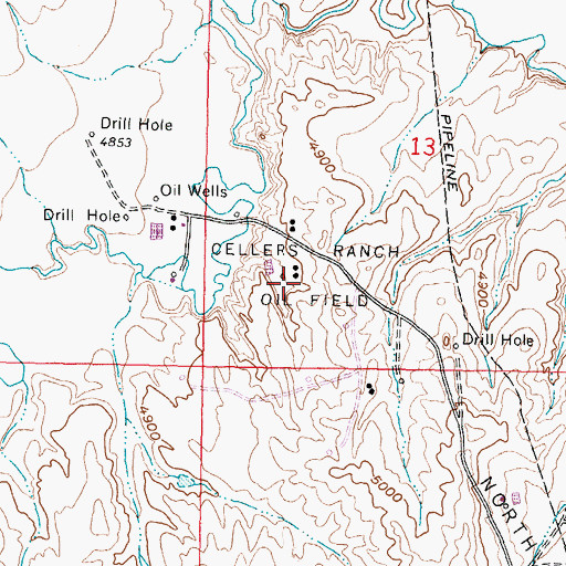 Topographic Map of Cellers Ranch Oil Field, WY