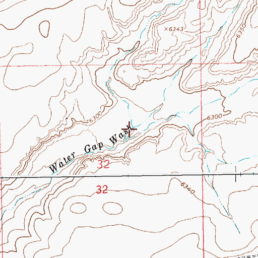 Topographic Map of Center Branch Water Gap Wash, WY