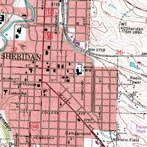 Topographic Map of Central Junior High School, WY