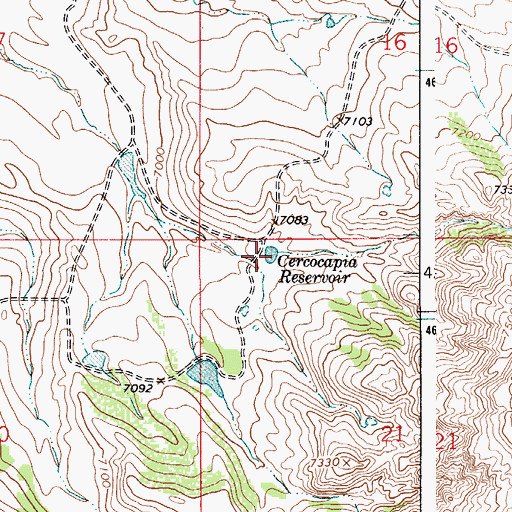 Topographic Map of Cercocapia Reservoir, WY