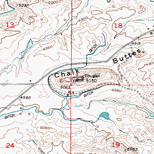 Topographic Map of Chalk Buttes, WY