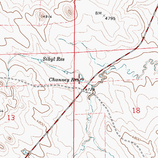 Topographic Map of Channey Reservoir, WY