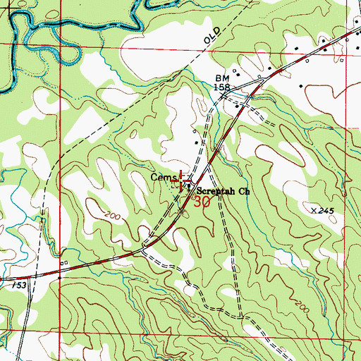 Topographic Map of Screptah Cemetery, AL