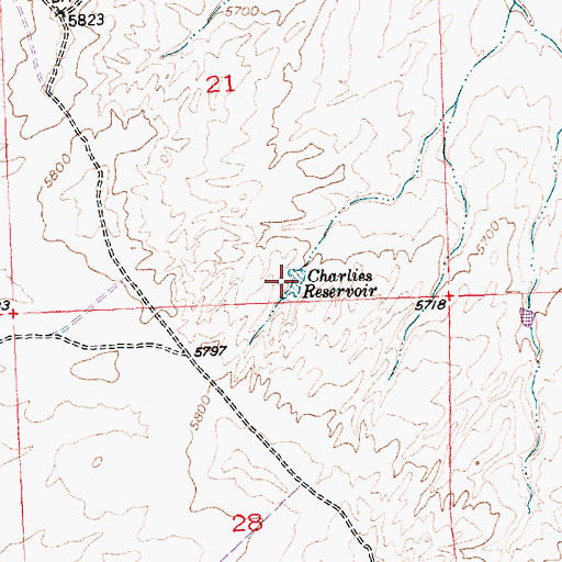 Topographic Map of Charlies Reservoir, WY