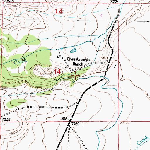 Topographic Map of Cheesbrough Ranch, WY