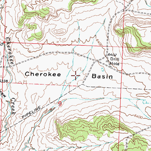 Topographic Map of Cherokee Basin, WY
