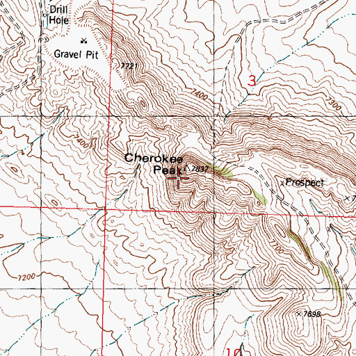 Topographic Map of Cherokee Peak, WY