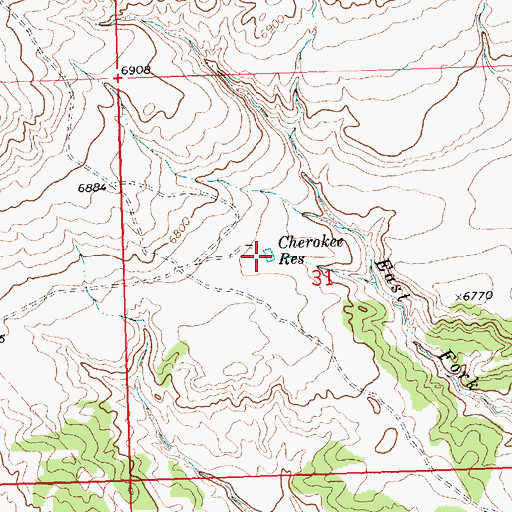 Topographic Map of Cherokee Reservoir, WY